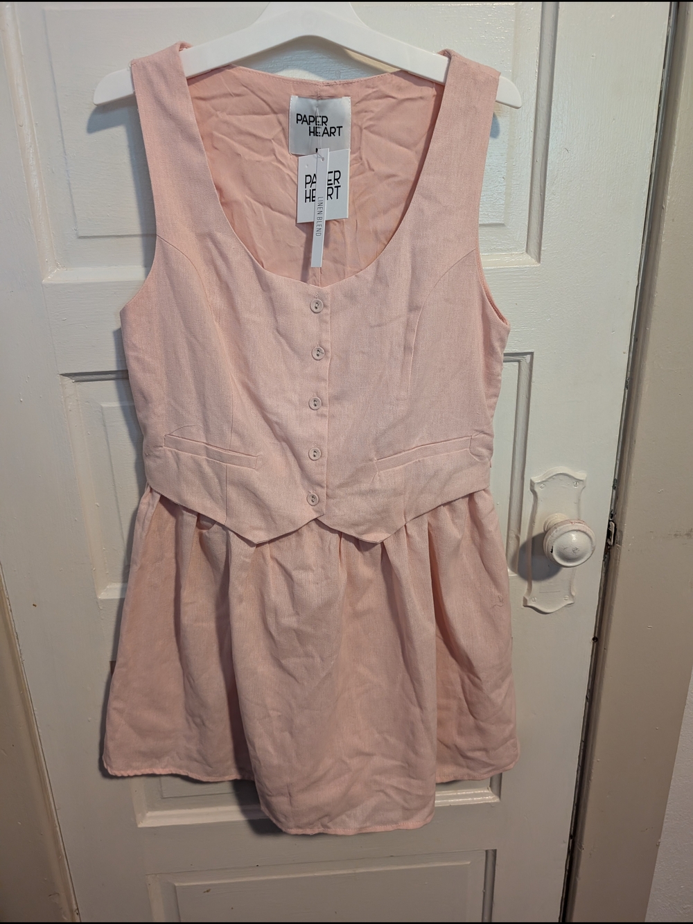 Feminine Dainty Blush Pink Sleeveless Button Top Mini Dress NWT Paper Heart